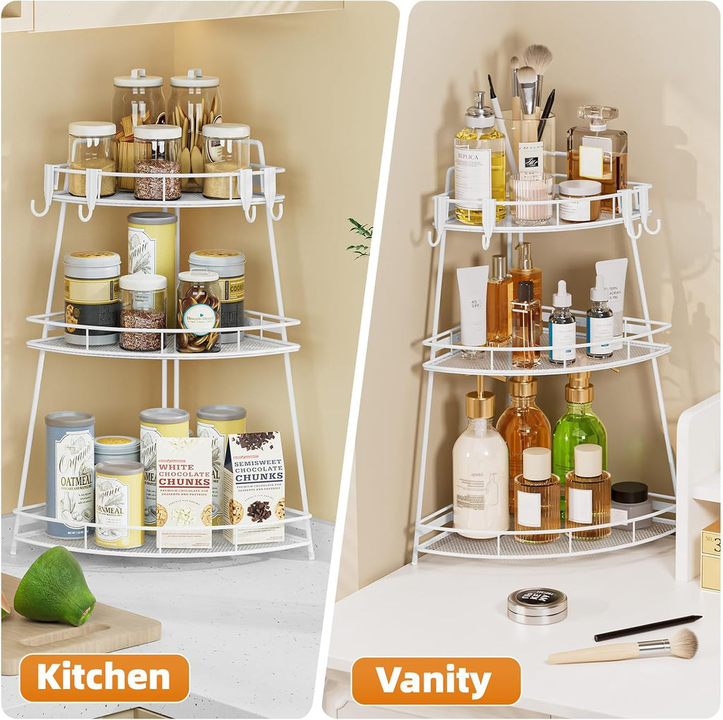 VITVITI 3 Tier Bathroom Counter Organizer Corner Vanity Shelf Storage White