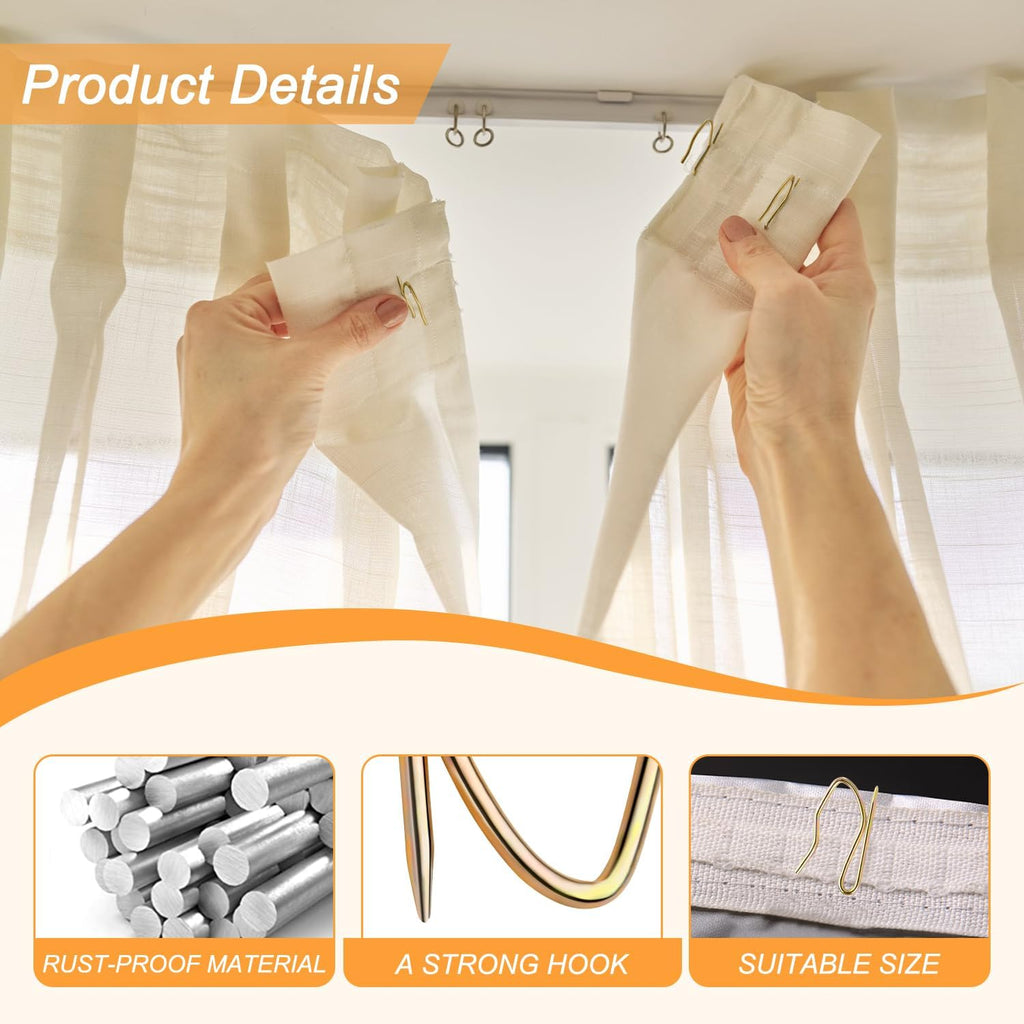 Metal Curtain Hooks, 200pcs Drapery Pins Stainless Steel Pin-on Hooks for Window Shower Door Curtain, Bronze