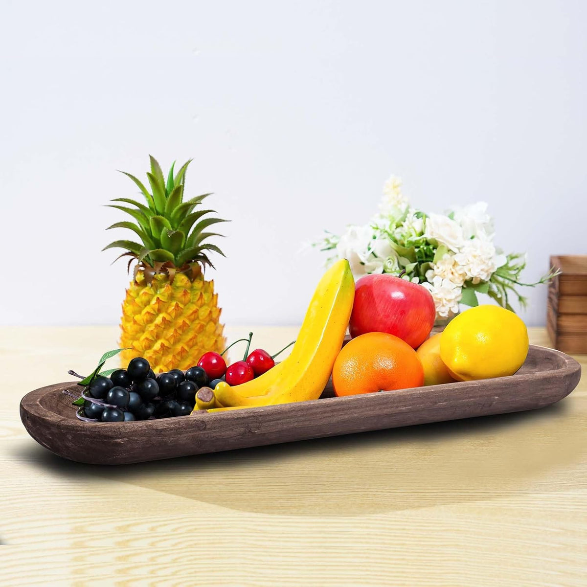 Decorative Wooden Dough Bowls, Long Natural Root Hand Carved Bowl Large Bread Shaped Wooden Tray, Rustic Centerpiece Dining Room Table Centerpiece Potpourri Decor Display Bowl 23"x6"x2"