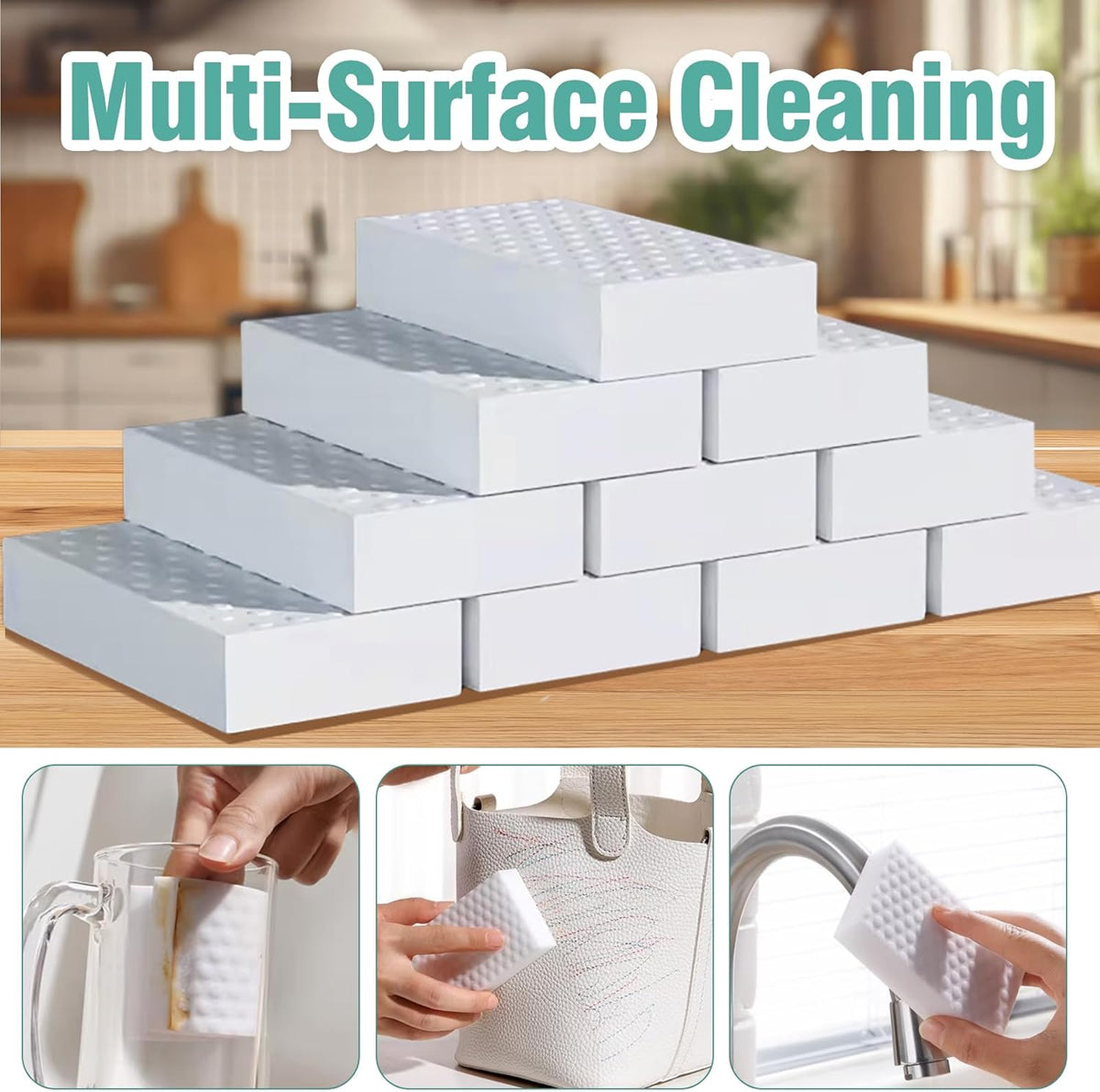 Magic Sponges Cleaning Eraser 50 Pack, 2X Compressed Melamine Sponge Cleaner, Melamine Foam All Purpose Cleaning Pads, Heavy Duty Stain Remover for Home Kitchen Bathroom Sneaker Car