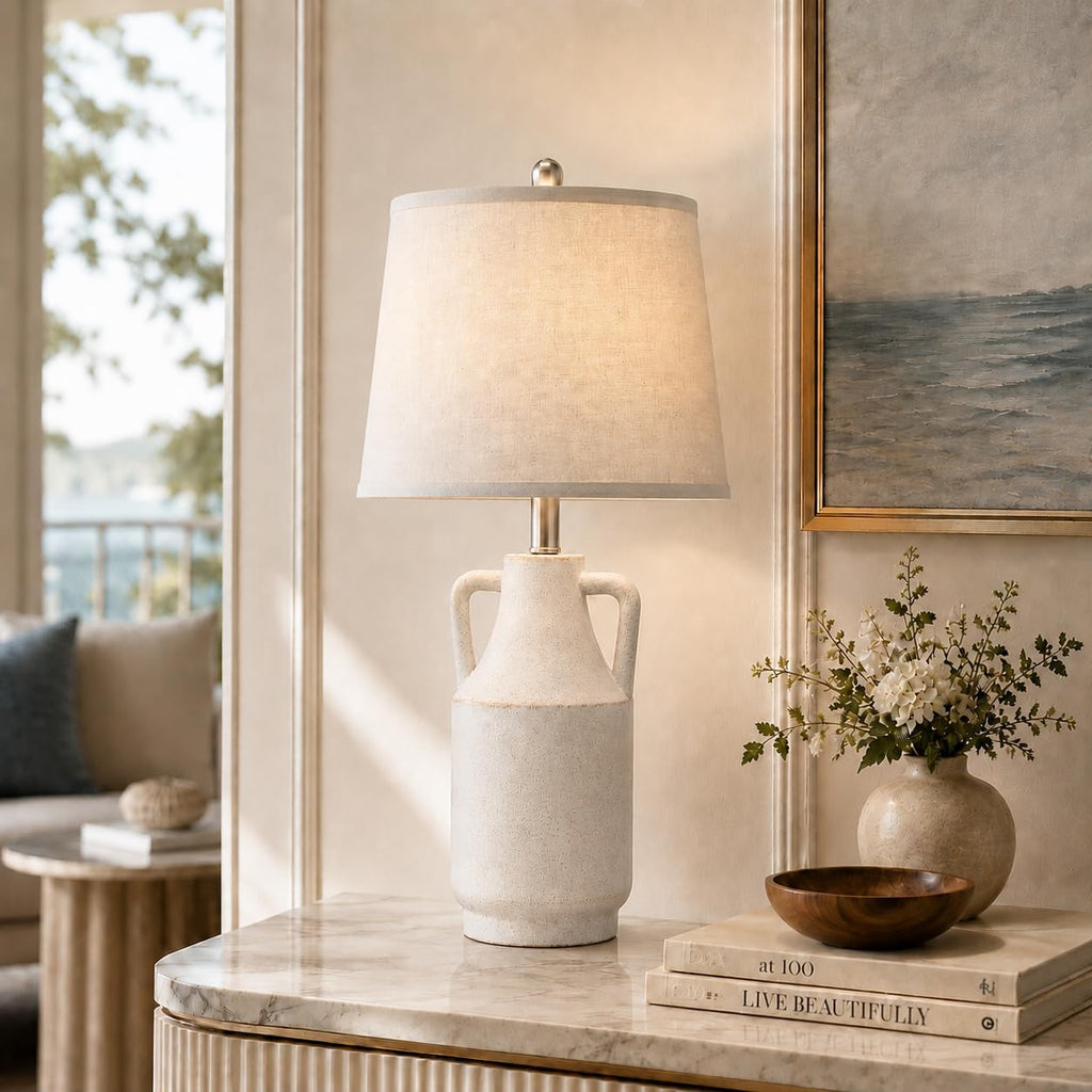 Lovlast 26" Modern Farmhouse White Table Lamp for Bedroom Living Room