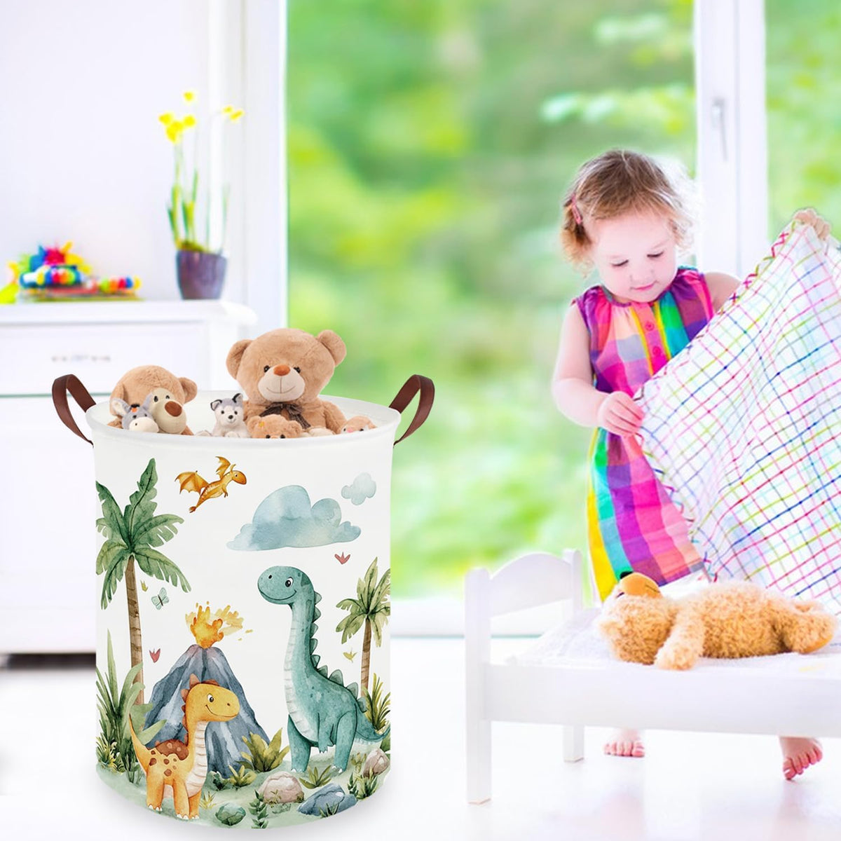 Dinosaurs Baby Laundry Hamper,Collapsible canvas laundry basket,Dinosaur Baskets for Boys,Dragon dirty clothes basket(Roaring dinosaur)