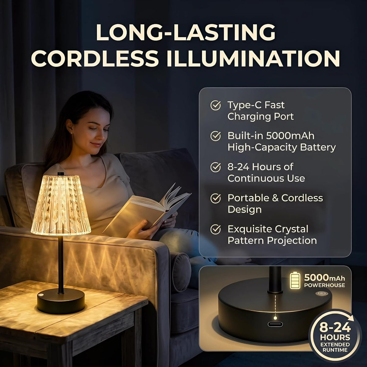 Black Cordless Lamps Rechargeable Set of 2,Small Battery Operated Table Lamp Wireless,Mini Table Lamp for Restaurant Dining Tabletop/Kitchen Counter Top/Bathroom Shower/Plugless Touch Lamp Decorative