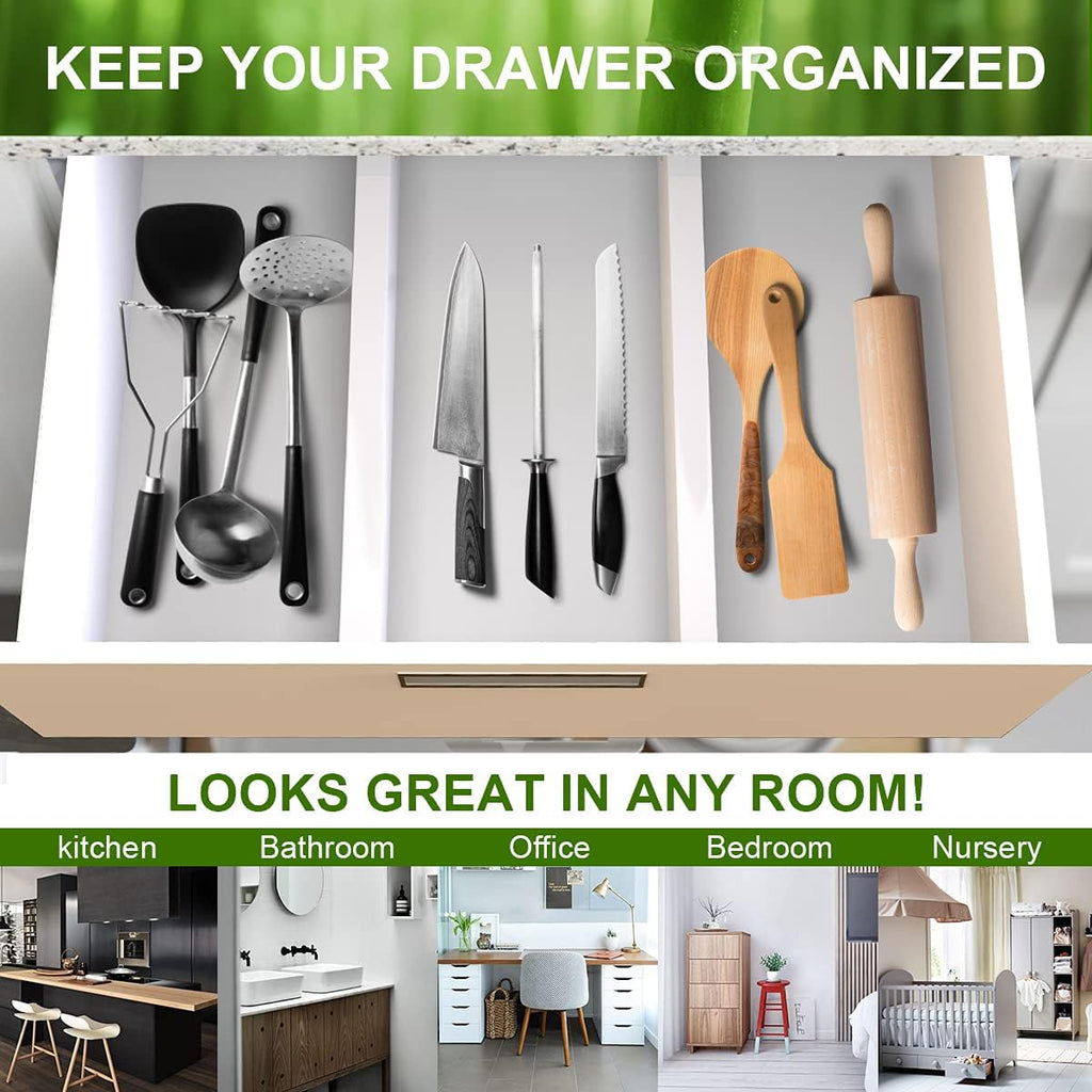 ANTOWIN 6Pcs Expandable Bamboo Drawer Dividers, Fits 17.6-21.6" Drawers