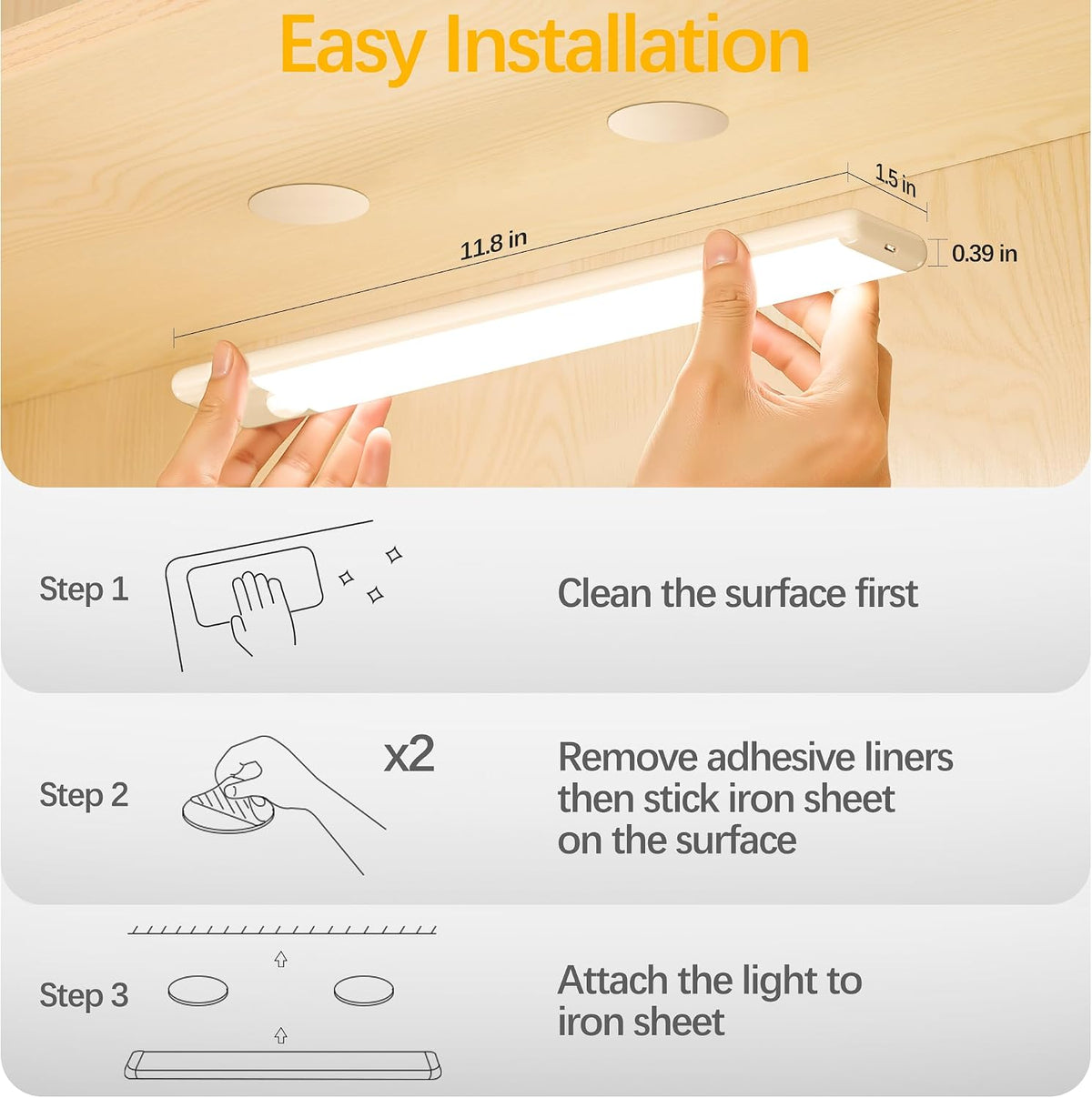 Motion Sensor Under Cabinet Lights, 2-Pack, Warm White, 12 inch