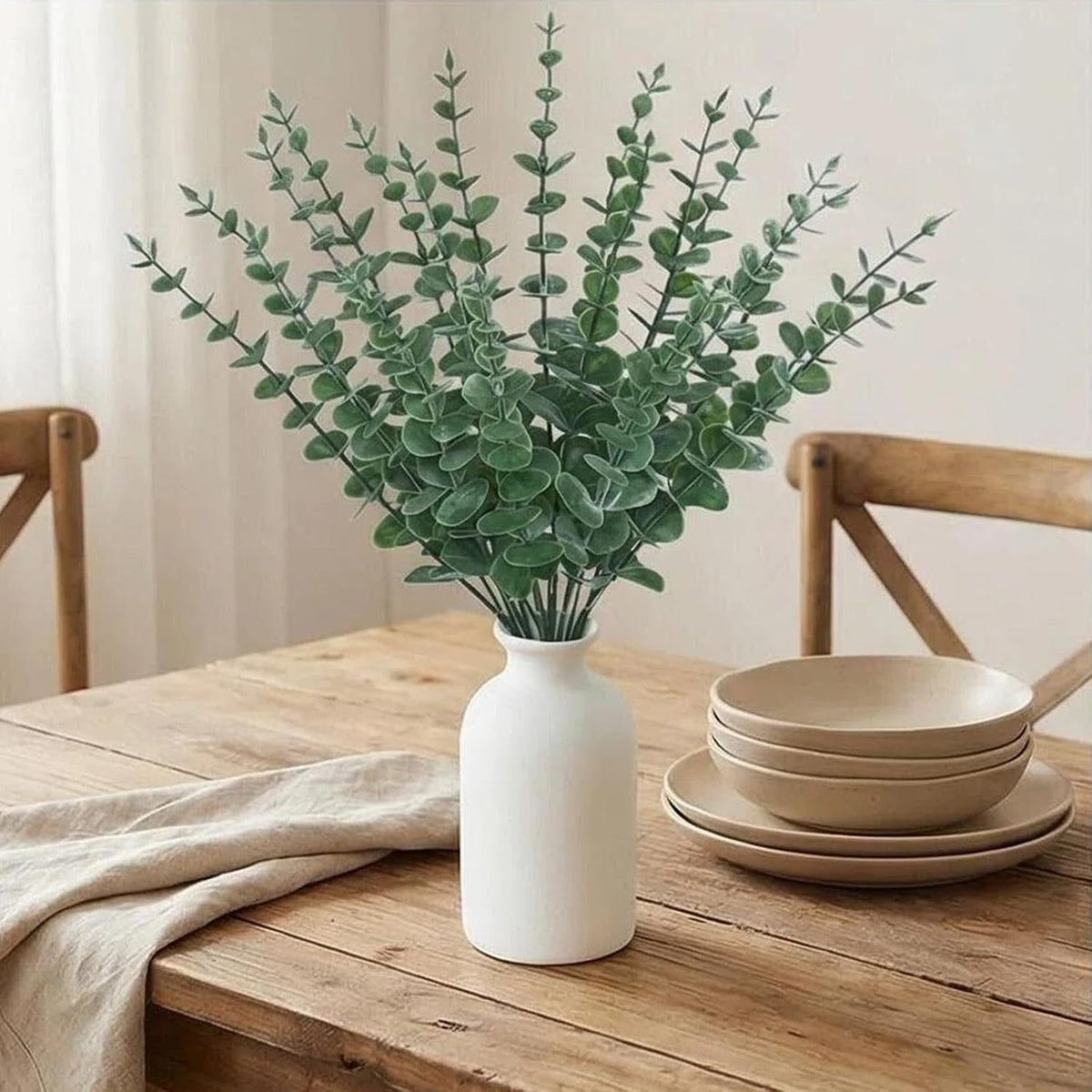 20Pcs 16" Artificial Eucalyptus Plant in Frosted Ceramic Vase for Desk