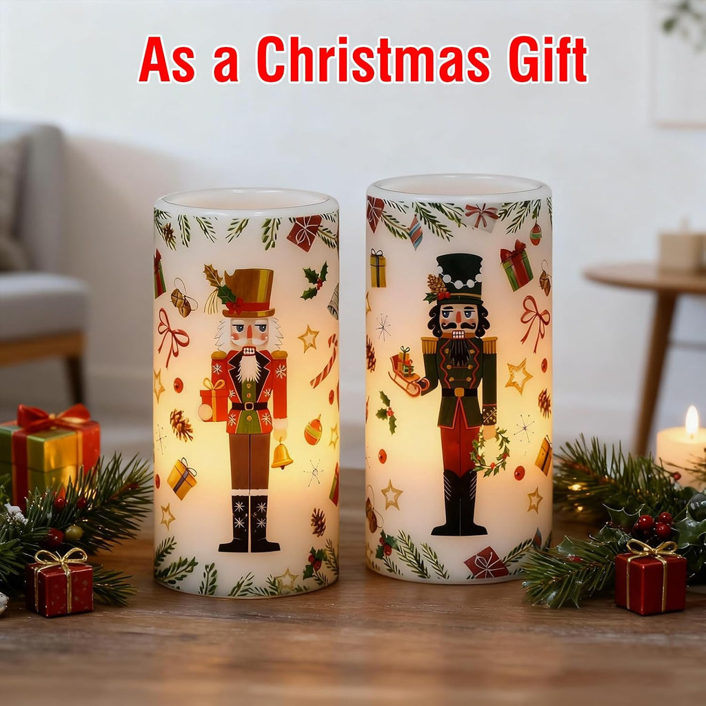 Christmas Nutcracker Flameless Pillar Candles with Remote Timer