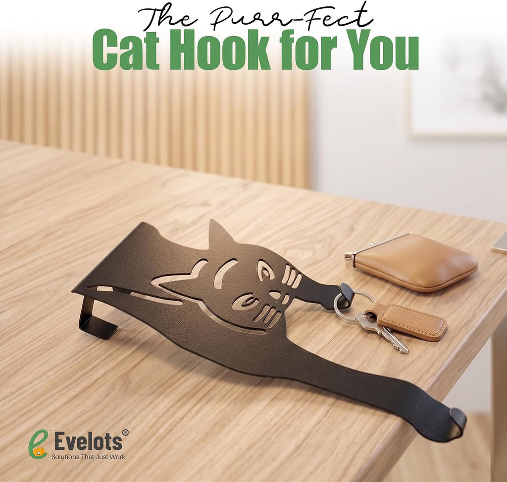 Evelots Cat Over the Door Hooks, Set of 2 Heavy Duty Coat Hangers