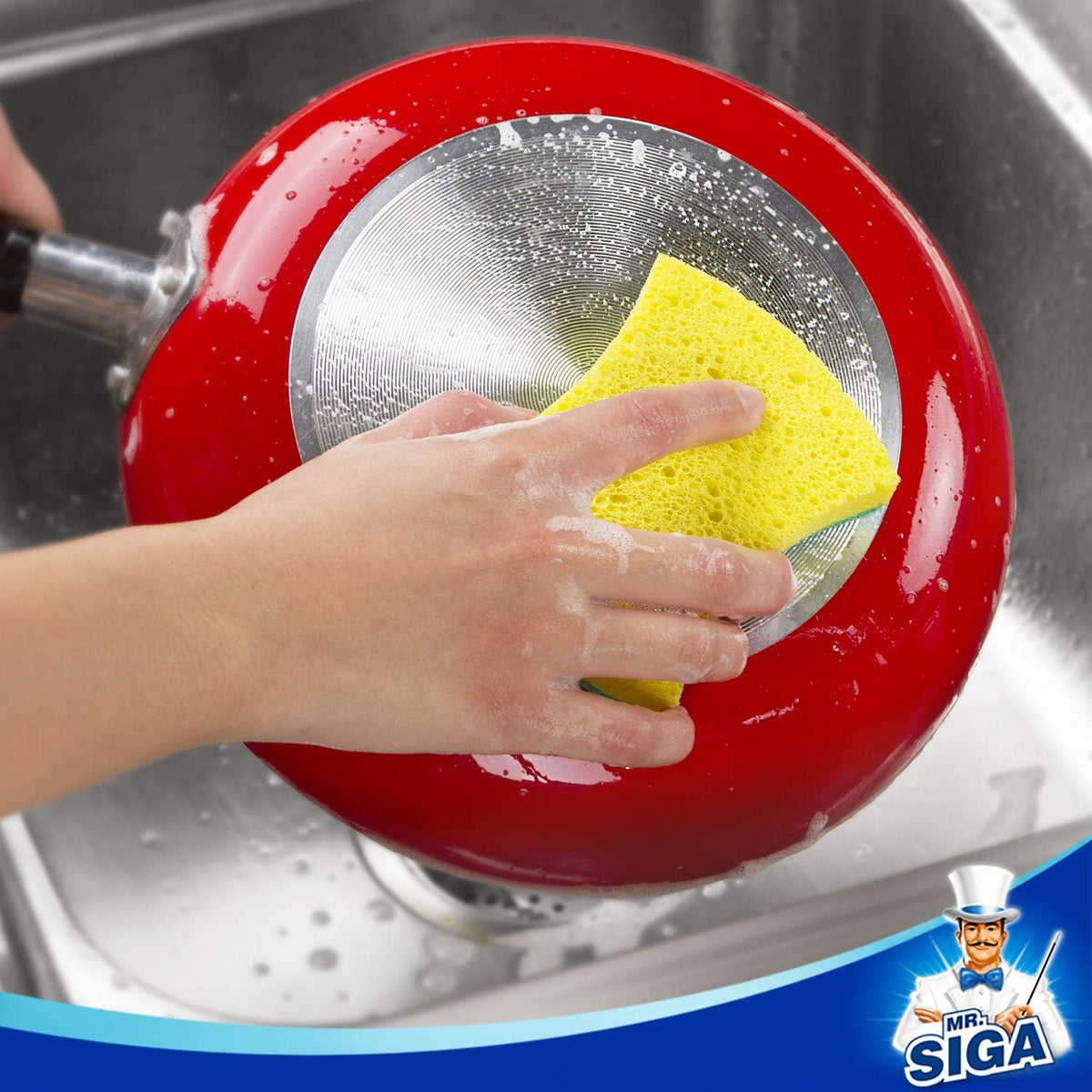 MR.SIGA Heavy Duty Cellulose Scrub Sponge, Dual-Sided Dish Sponge, 12 Pack