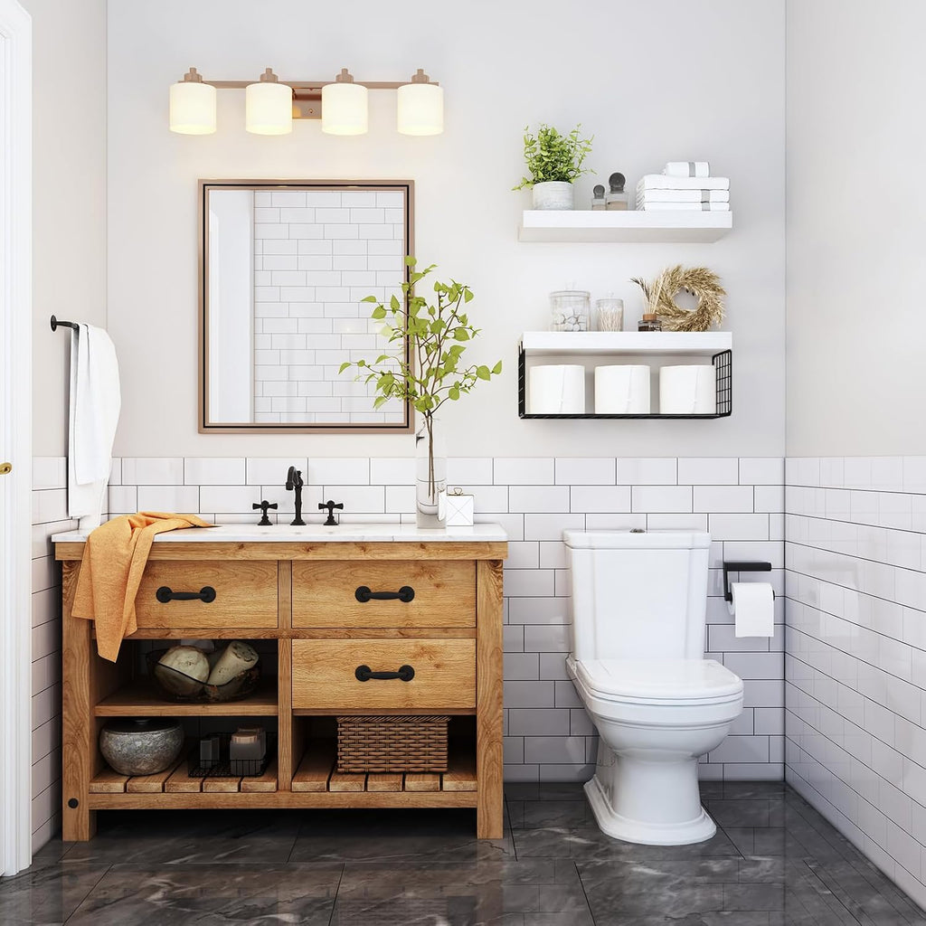 QEEIG Bathroom Shelves Over Toilet Wall (White and Black, Set of 2, 15.7")
