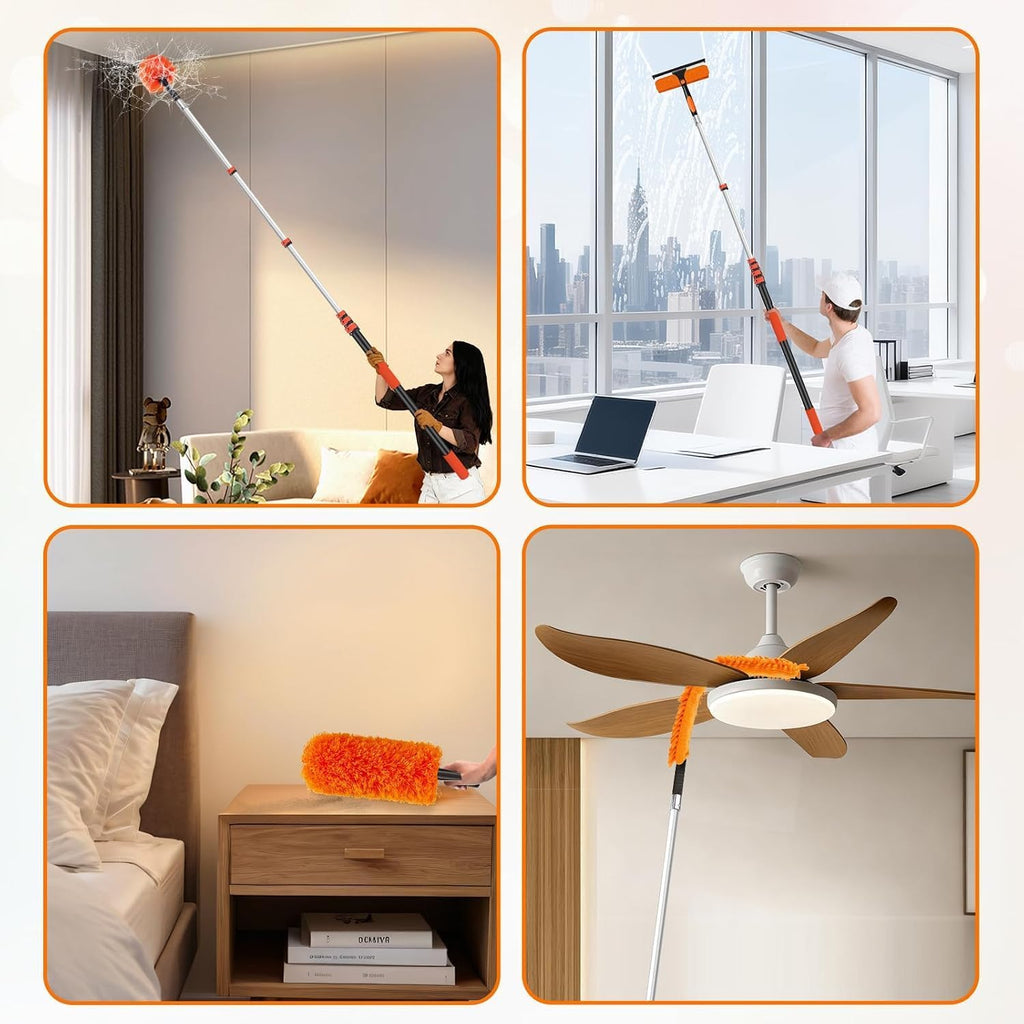 30FT High Reach Duster with Extension Pole 5-24FT, 4-in-1 Cleaning Kit