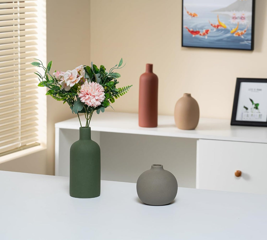 Ceramic Vase Set of 4, Modern Neutral Decorative Flower Vases