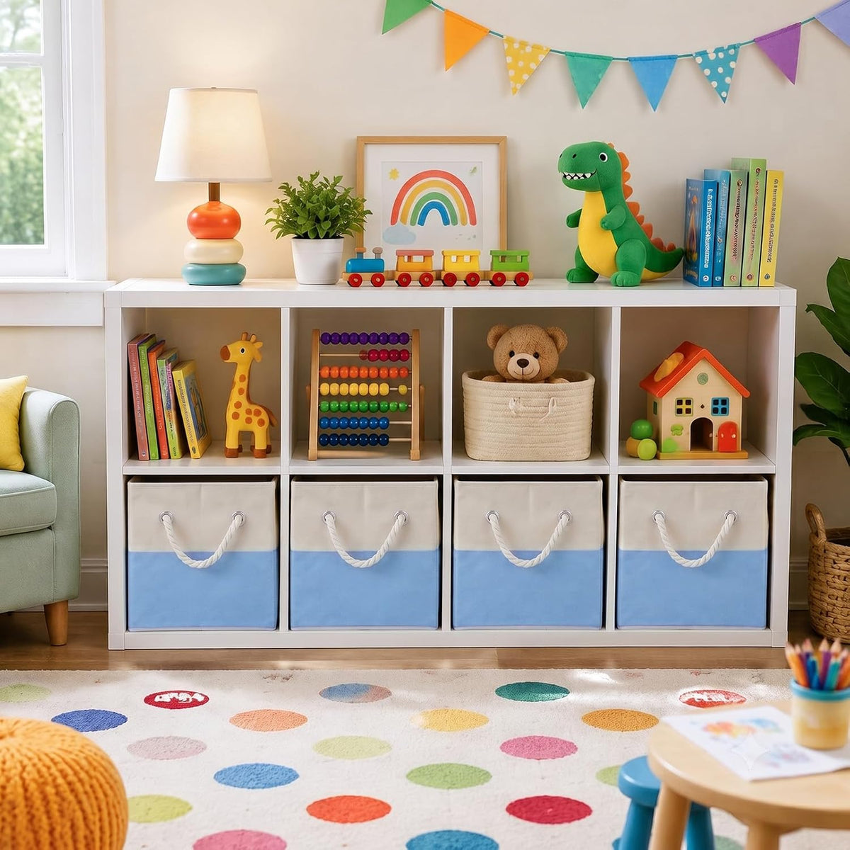 ShellKingdom Storage Bins, Fabric Storage Cube with Cotton Rope Handle