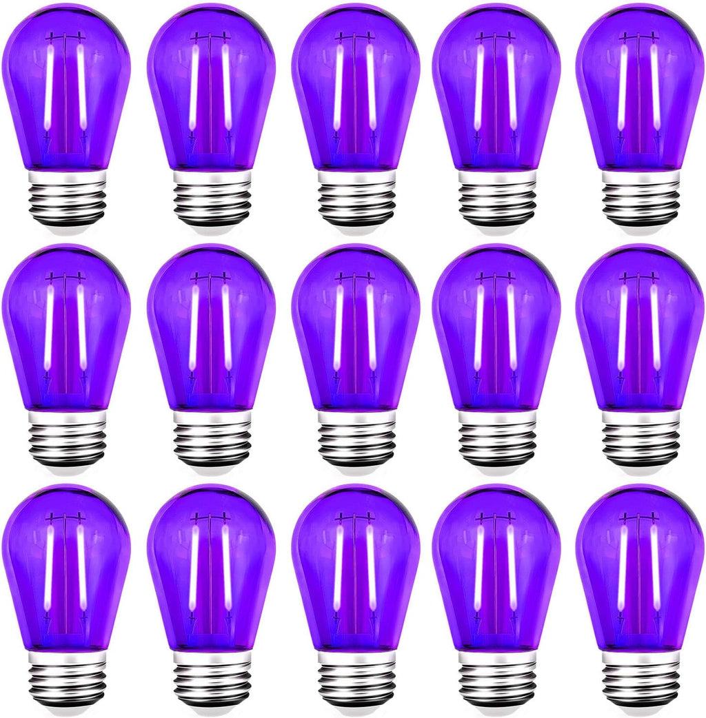 15 Pack S14 LED Purple Light Bulbs, Shatterproof 2 Watt