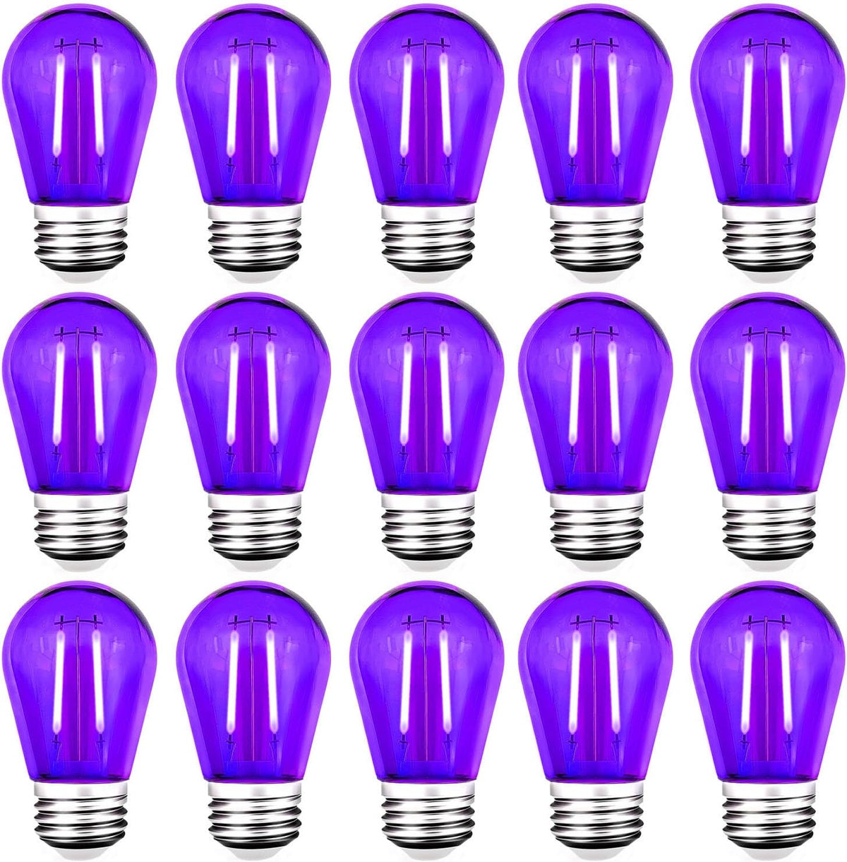 15 Pack S14 LED Purple Light Bulbs, Shatterproof 2 Watt
