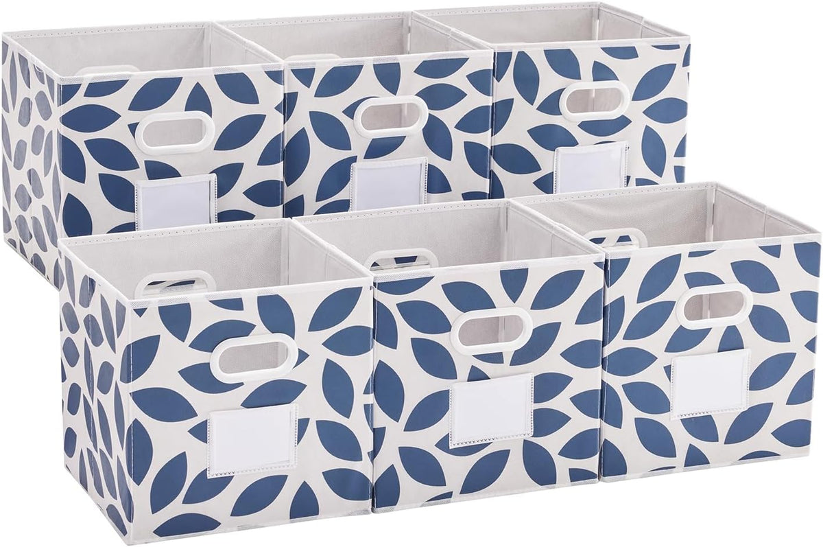 MAX Houser 6 Pack Foldable Fabric Storage Bins with Handles, Blue 12 inch