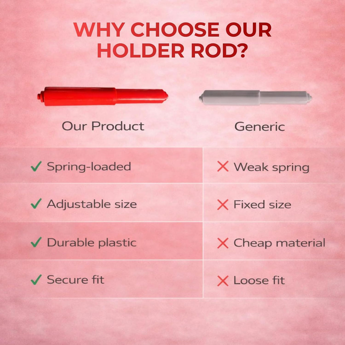 7 Inch Red Spring Loaded Toilet Paper Roll Holder Replacement Rod