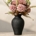 9.06 Inch Tall Vintage Ceramic Flower Vase, Rustic Farmhouse Vase for Home Decor, Distressed Decorative Terracotta Vase for Table Centerpiece Living Room Bathroom Bedroom (Black-9.06'')