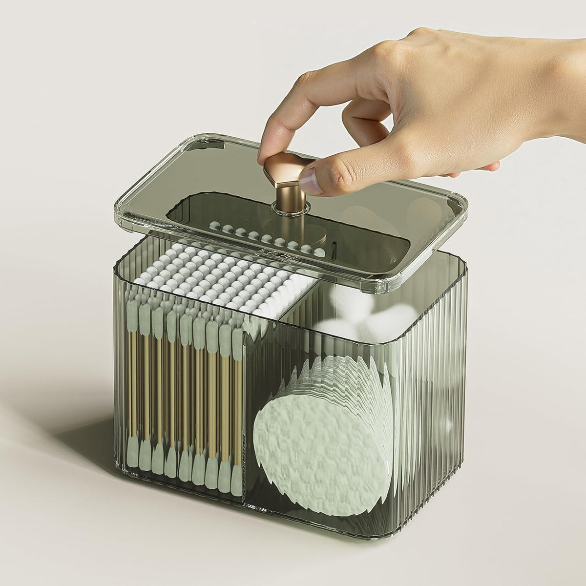3 Slots Clear Plastic Q Tip Holder for Bathroom with Lid & Non-slip Pads