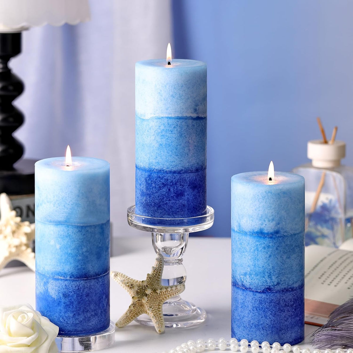 Ocean Scented Pillar Candles,2.8x6 Inch,70 Hour,3 Pack
