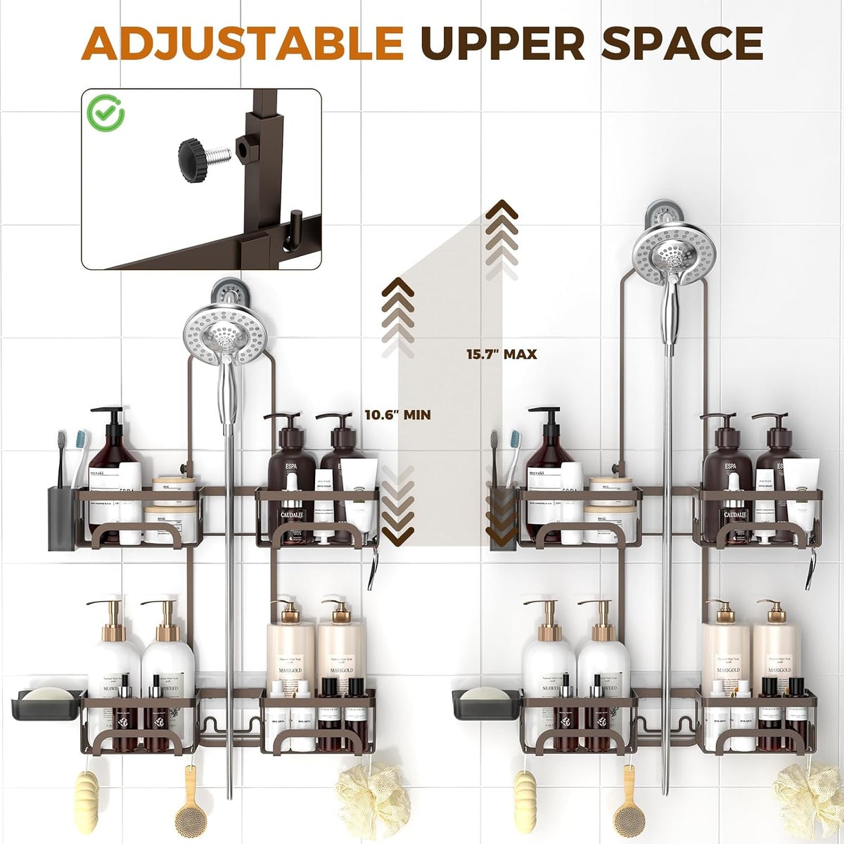 REINHARDT Split Shower Caddy Hanging for Handheld Showerheads, Bronze