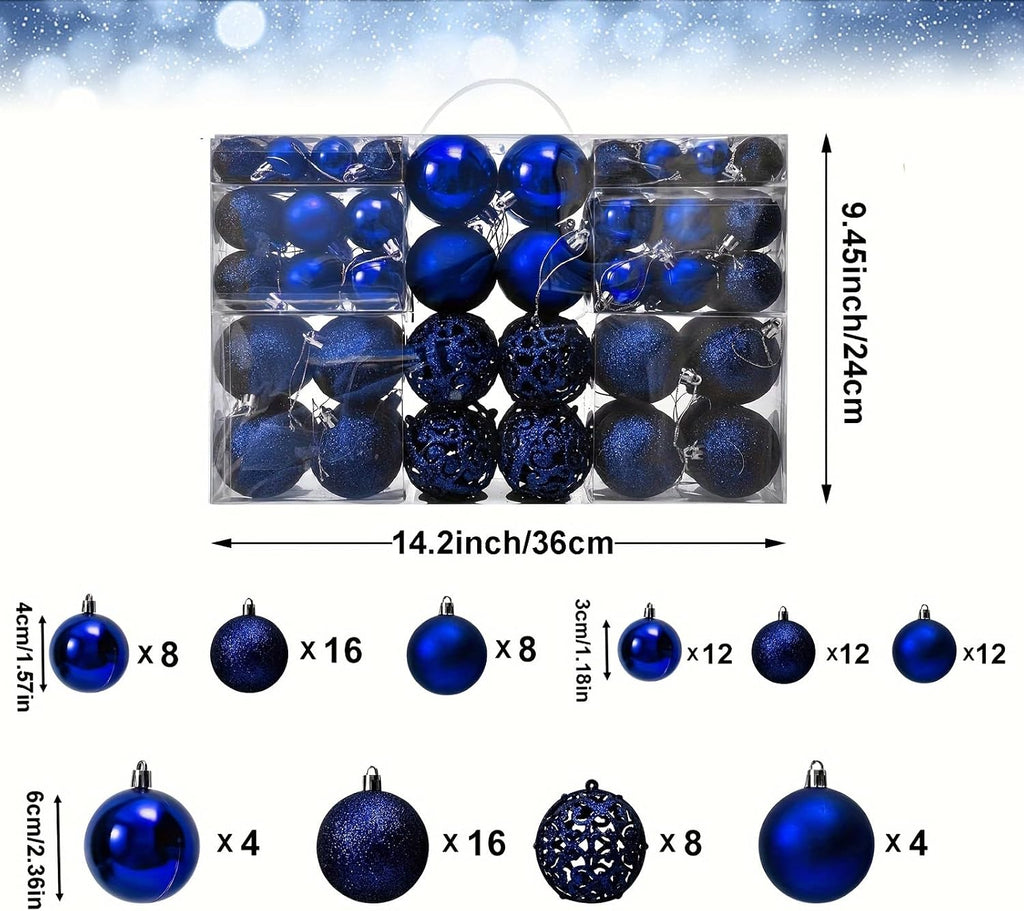 NJN 100Pcs Christmas Ball Ornament Set, Royal Blue Ornaments for Xmas Tree Decor Plastic Shatterproof Decorative Hanging Baubles for Holiday Party Wedding Tree Decoration