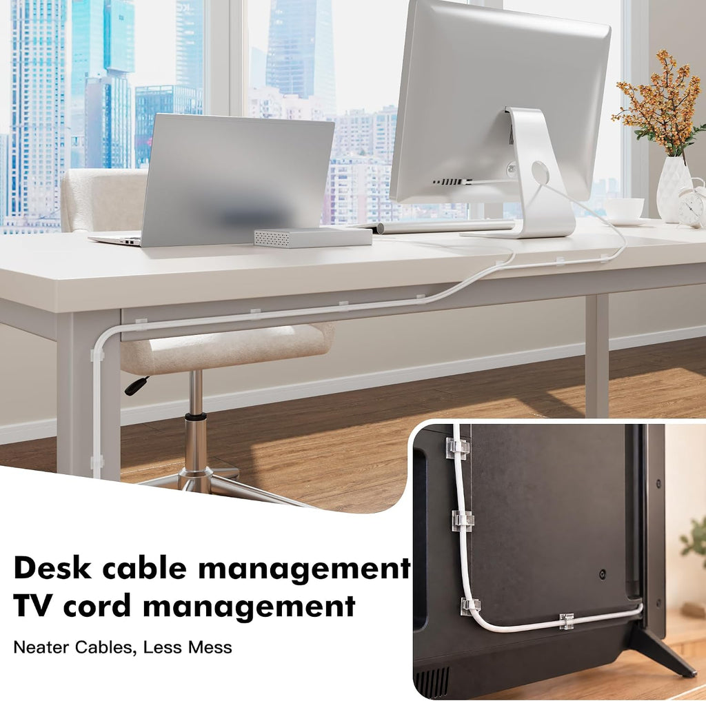 30 Pcs Adhesive Cable Clips for Cord Management Under Desk Nightstand Phone PC Charger Plug Speaker TV Cord Holder Keeper Hook Wall Wire Organizer Car Dash Cam Ethernet Christmas Light (Clear, Small)