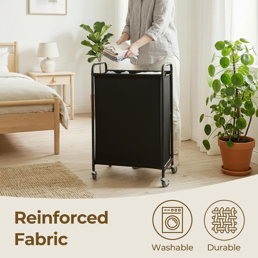 GRANNY SAYS Laundry Hamper, Slim Basket with Wheels and Handles, Black, 80L