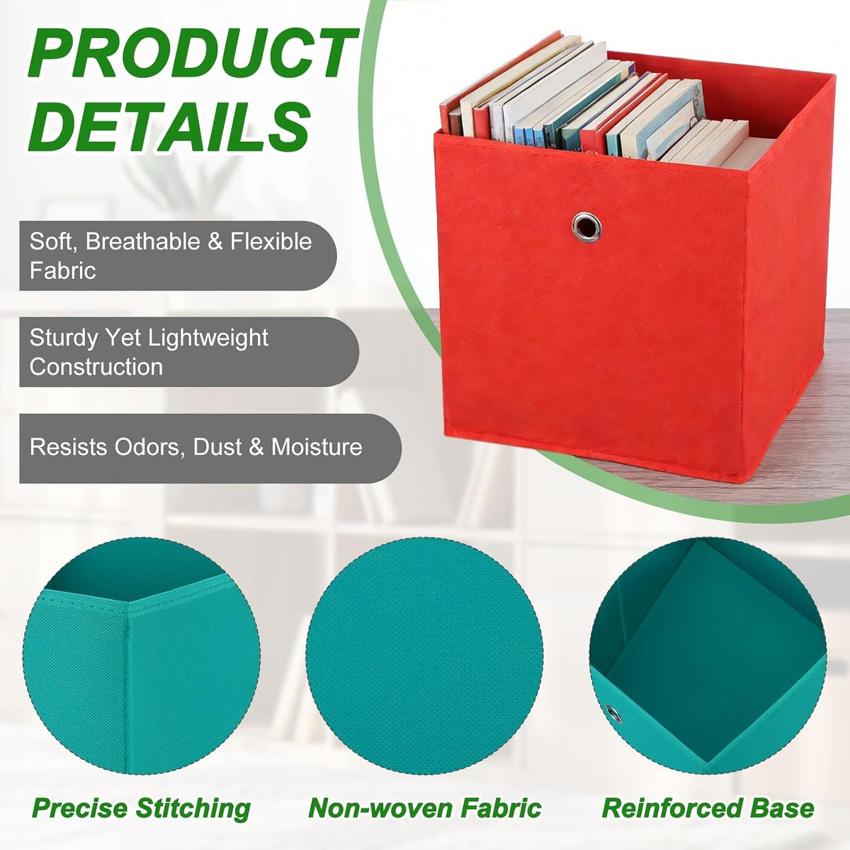 uxcell 3 Pack Storage Cubes 12x12x12 for Organizing Peacock Green