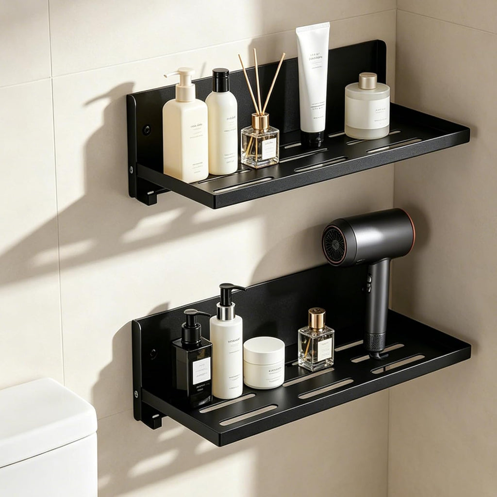 2 Pack Small Folding Metal Shelf with Hooks, Fold-up Wall Shelf