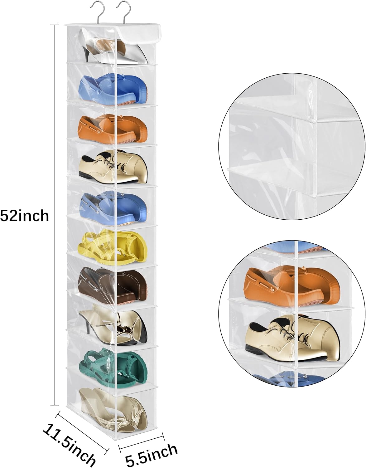 Libeder 10-Shelf Hanging Shoe Organizers with Side Pockets, Transparent