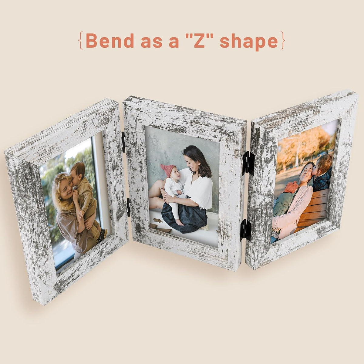 Golden State Art, 4x6 Triple Frame Distressed White- Real Glass, 1 Pack