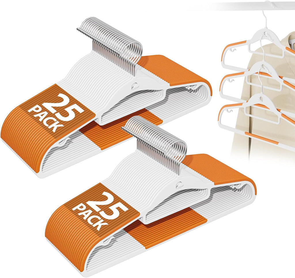 Plastic Stackable Hangers 50 Pack, 360° Swivel Hook, Orange