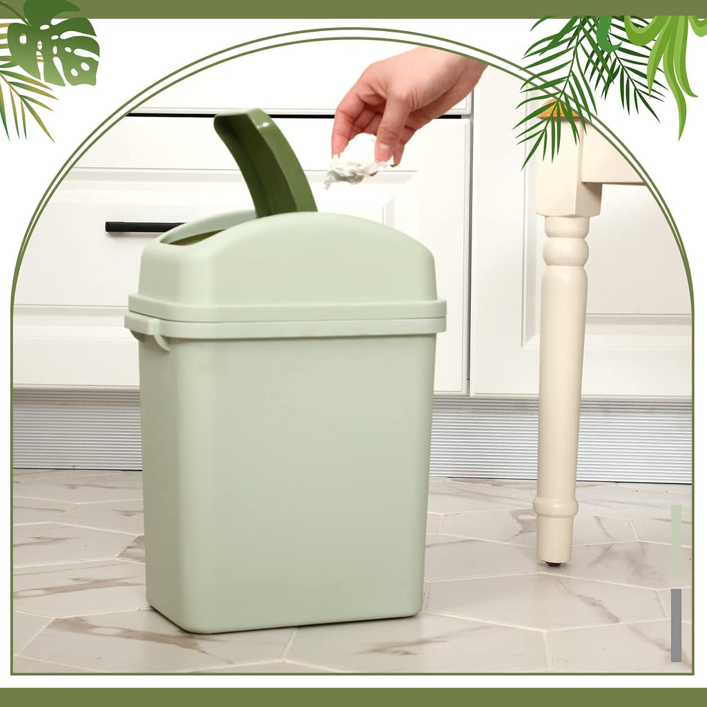 Sumind 2 Pcs 1.8 Gallon Small Trash Can with Swing Lid, Green and Beige