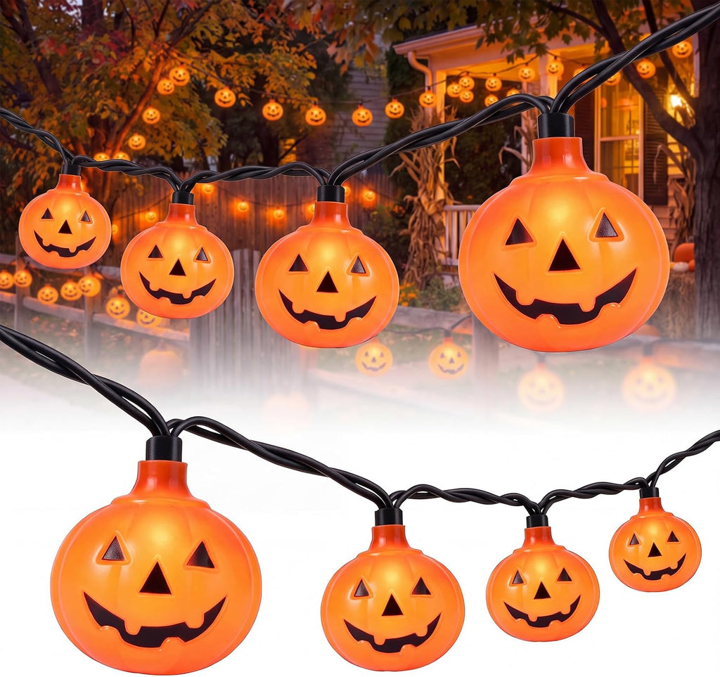 Halloween String Lights, 8.5Ft LED Pumpkin Lights String Lights Plug in, 10 Pumpkin String Light Connectable Indoor/Outdoor Halloween Decorations