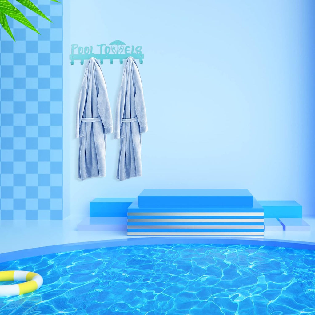 IBosins Pool Towel Rack with 8 Hooks Towel Holder Wall Mount Outdoor Blue