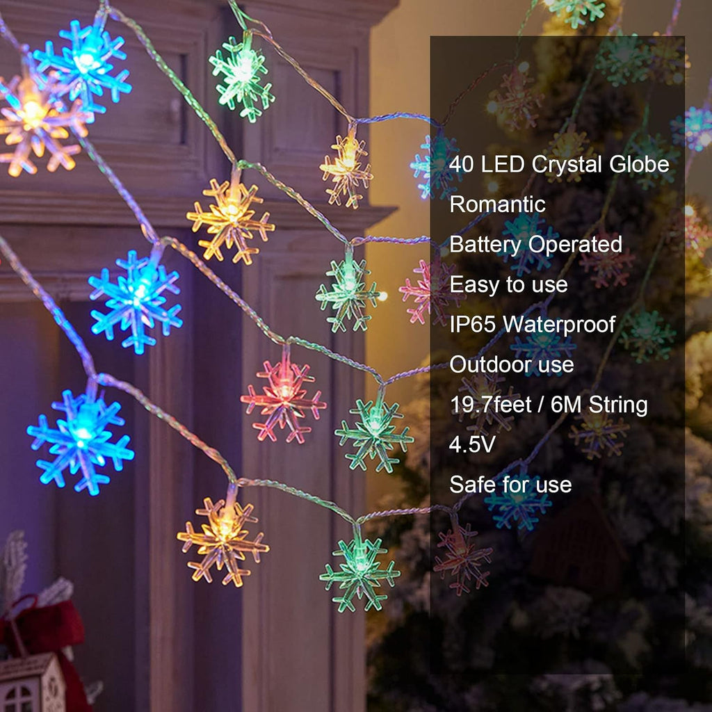 AUAUY Snowflakes String Lights 40 LED 19.6FT String Lights Battery Operated