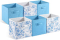 Geelin 6 Pcs Blue and Blue Floral Cube Storage Bins 11 Inch Storage Basket