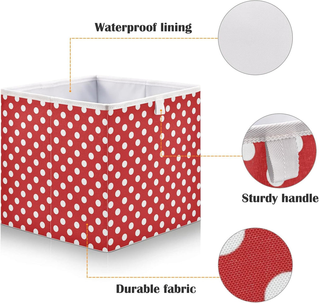 CaTaKu Red Polka Dot Cubes Storage Bins 11 inch Collapsible Fabric Storage Baskets Shelves Organizer Foldable Decorative Bedroom Storage Boxes for Organizing Home
