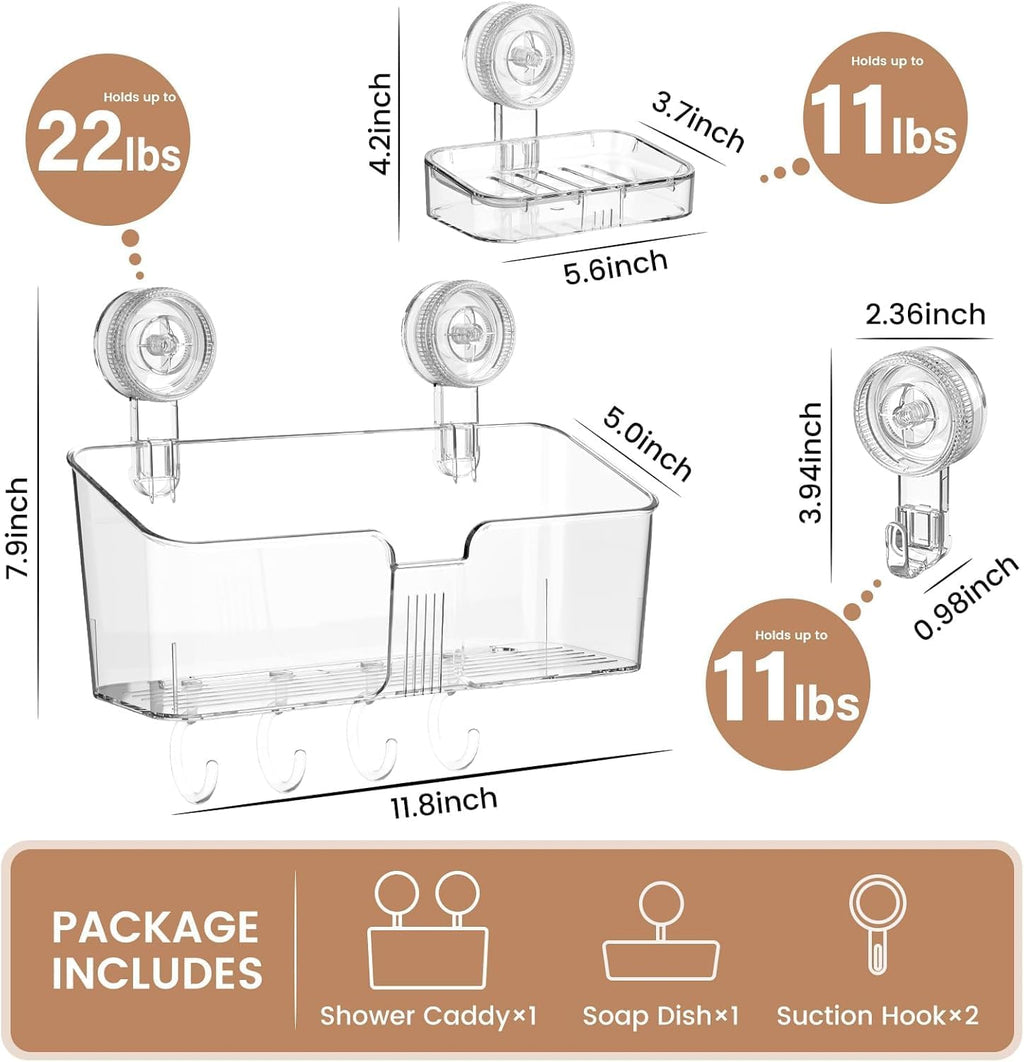 LUXEAR Suction Cup Shower Caddy Clear - 4 Set