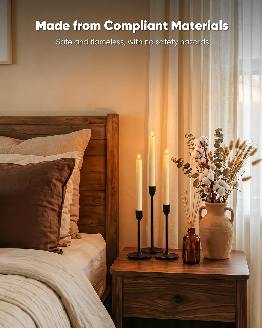 9.6 Inches Waxy Flameless Taper Candles, Dripless Fake Candlesticks with Timer, Ivory LED Candle with 3D Flickering Flame for Christmas Kitchen Fireplace Table Home Decor, 3 PCS