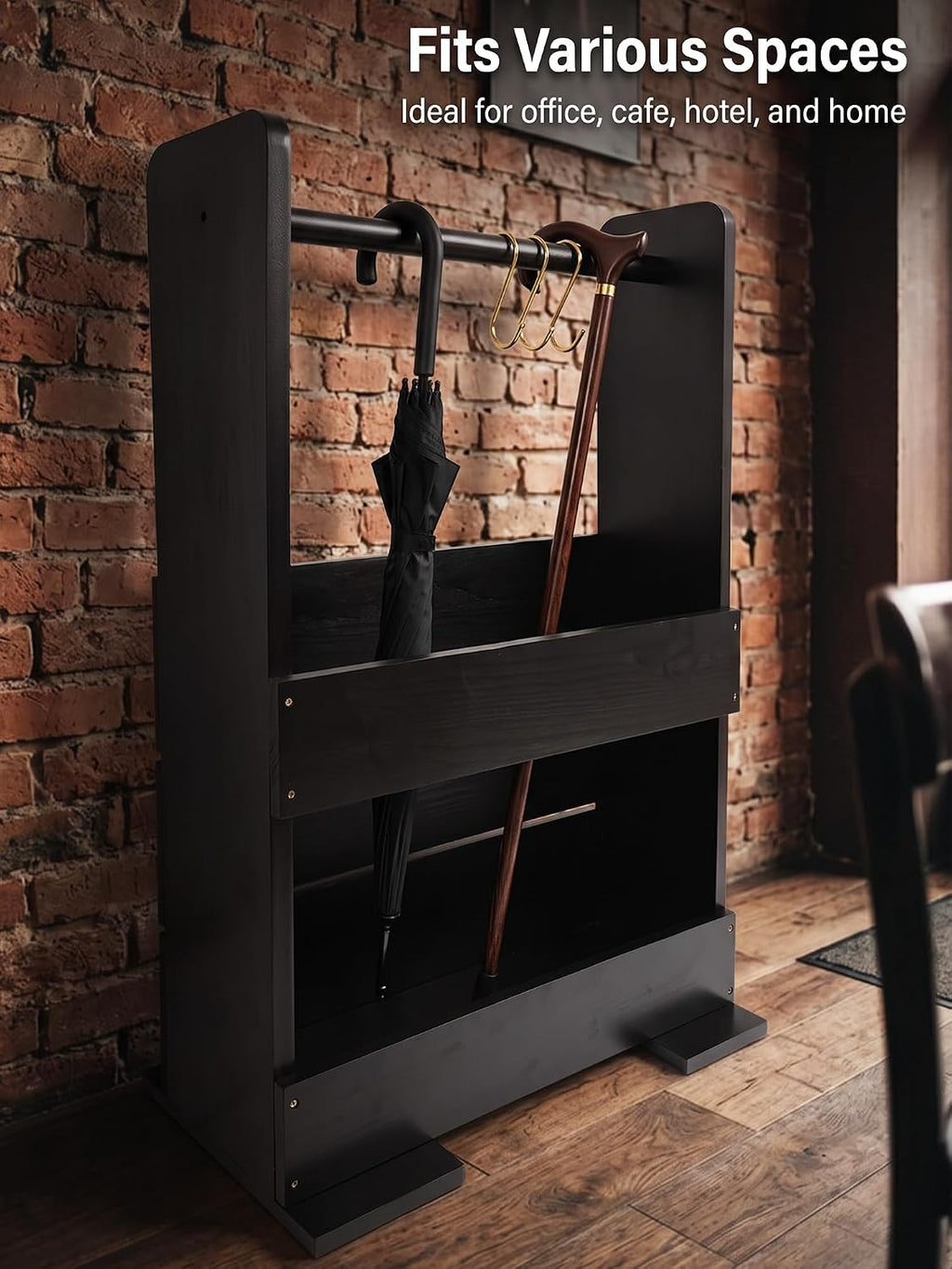 Solid Wood Umbrella Stand with Removable Drip Tray 5 Hooks