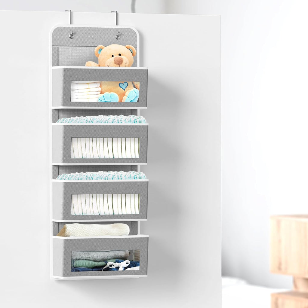 Simple Houseware 4 Clear Window Pocket Over Door Hanging Organizer, Gray