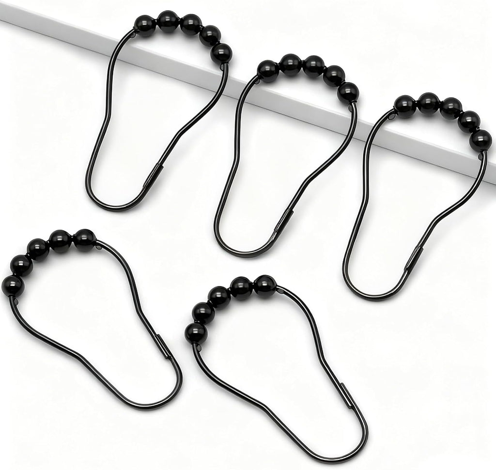 Shower Curtain Hooks Rings,12 Pcs Decorative Rustproof Metal Shower Hooks for Shower Curtain,Free Sliding Shower Hooks for Bathroom Shower Rods,Easy Snap Shower Rings for Curtain (Black)
