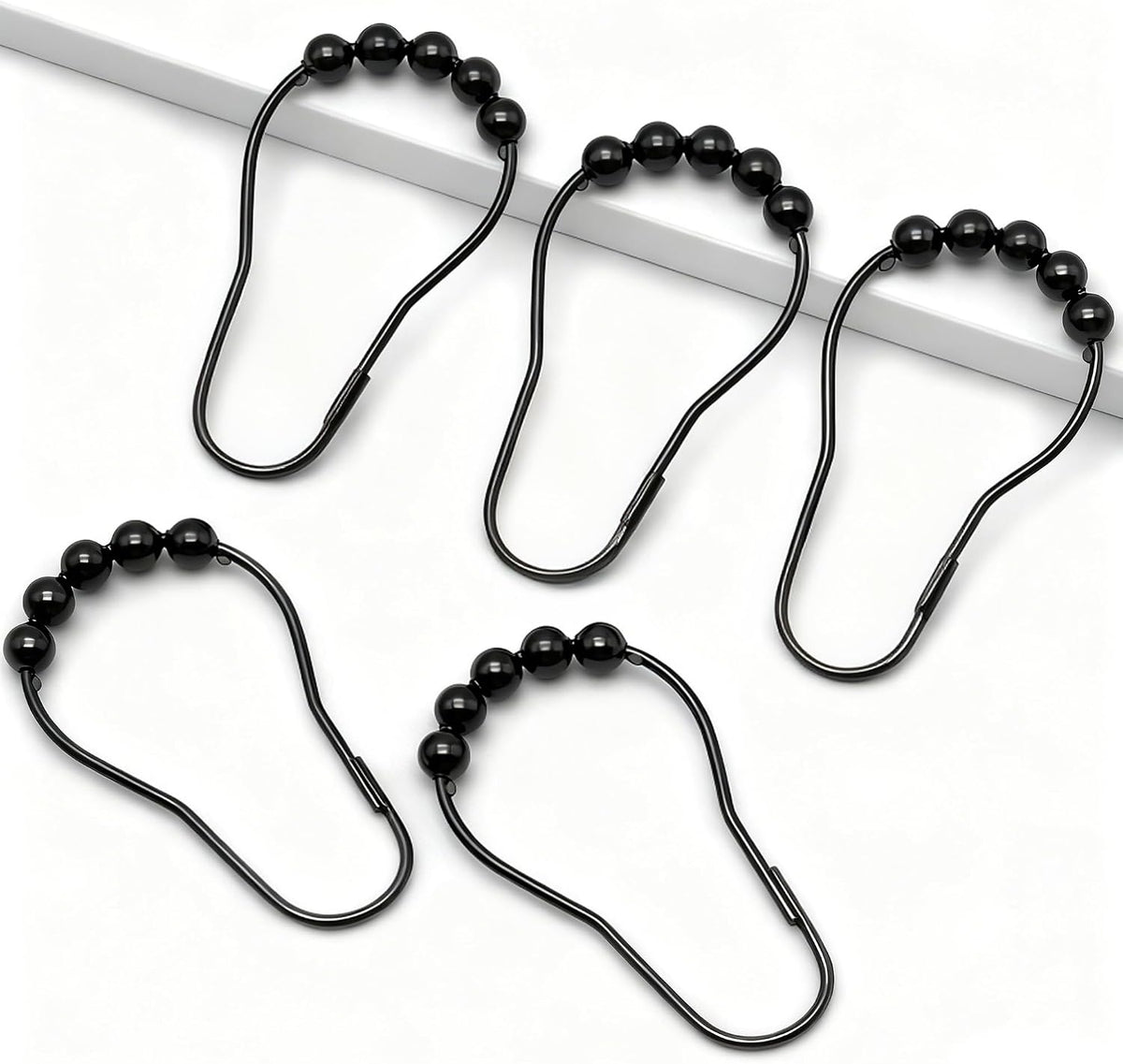 Shower Curtain Hooks Rings,12 Pcs Decorative Rustproof Metal Shower Hooks for Shower Curtain,Free Sliding Shower Hooks for Bathroom Shower Rods,Easy Snap Shower Rings for Curtain (Black)