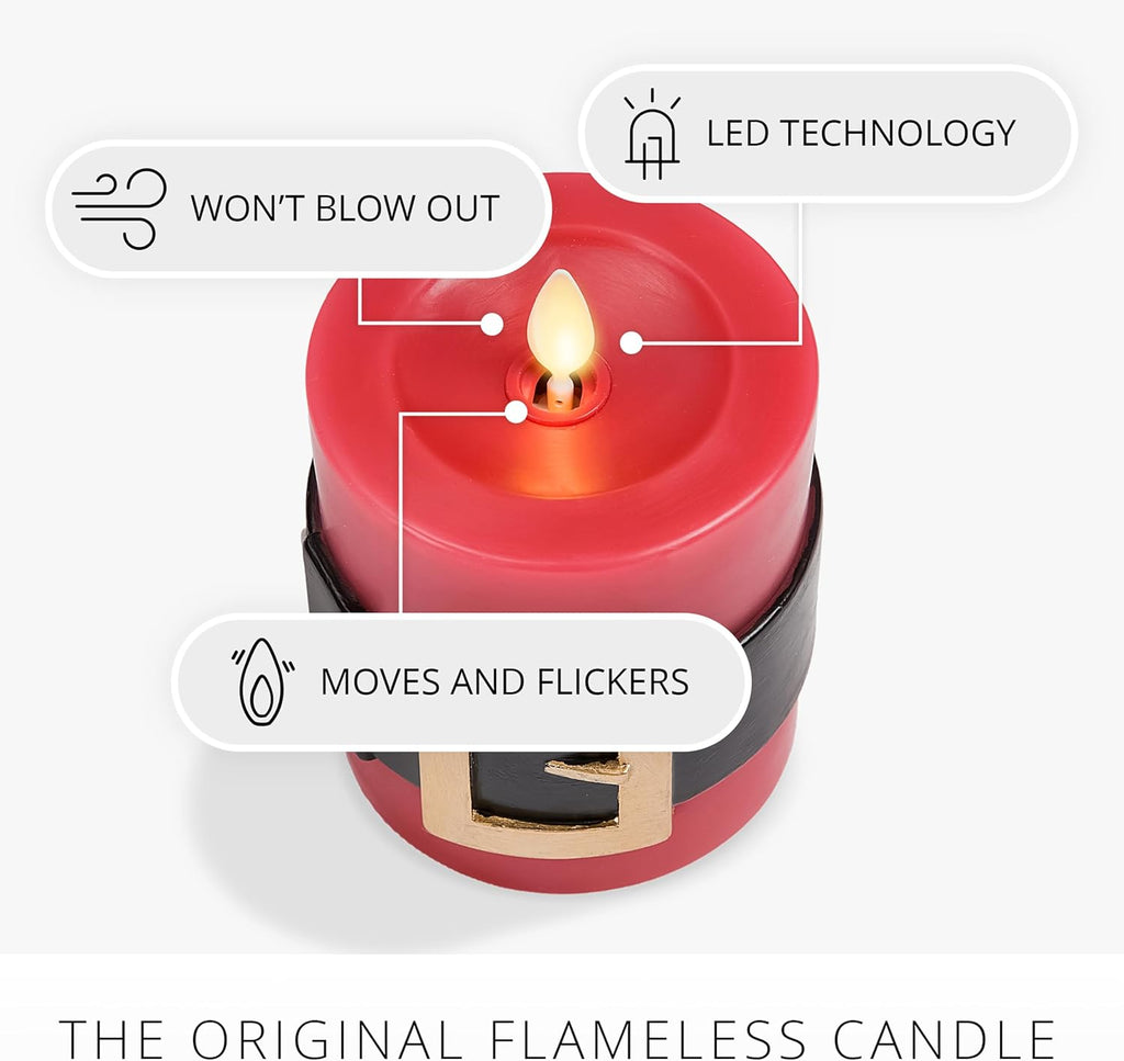 Luminara Flickering Flameless LED Candle, Battery Operated, Timer Function, Remote Ready (Sold Separately), Red Santa Belt 3.4" x 4.5" Pillar, Unscented Real Wax Moving Flame, Christmas Holiday Décor