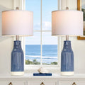 24.5" Blue Ceramic Table Lamps Set of 2 for Bedroom, Modern Table Lamps for Living Room End Table, Small Farmhouse Bedside Lamps for Nightstands (2 LED Bulbs Included)