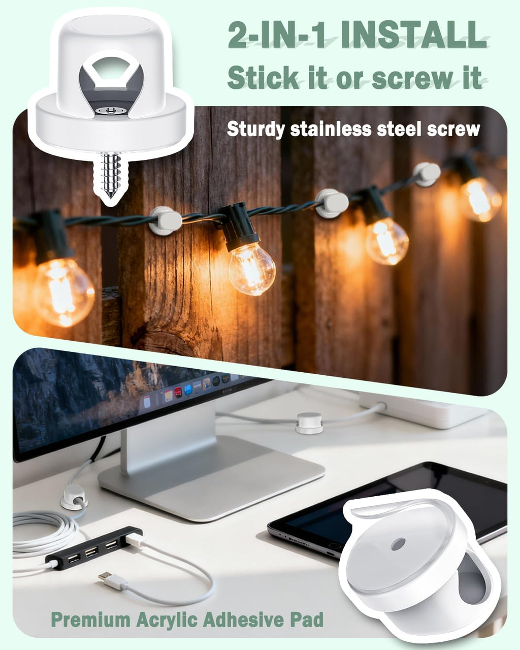 Rotatable Cord Holder, Snap-Lock Cable Clips, 8 Pack Adhesive Cord Organizer, Phone Charger Wire Organizer Keeper for Nightstand Car Kitchen Office Accessory,White