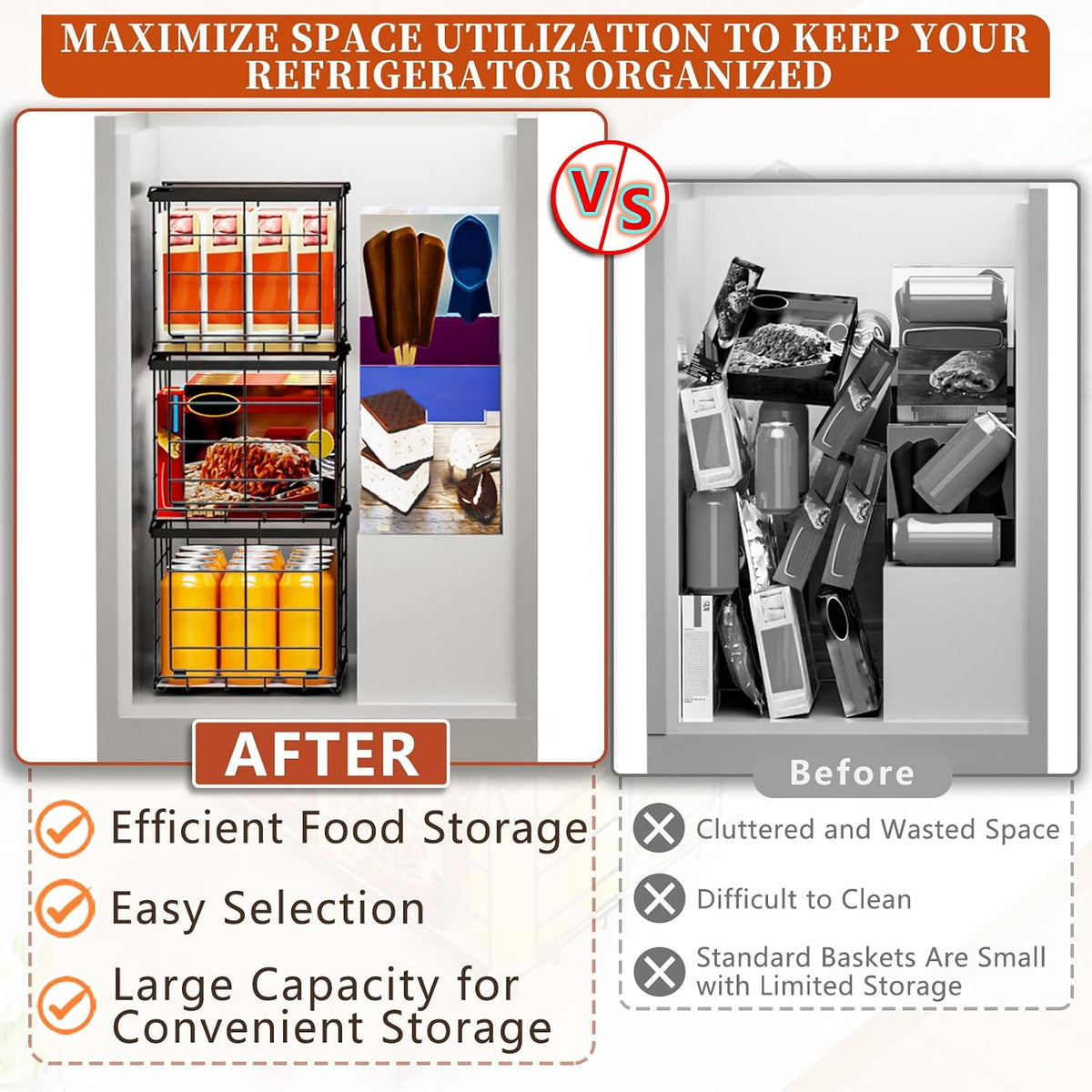 Freezer Organizer Bins for 3.5 Cu.Ft,Upgrade Quick Expand/Collapse,4PACK