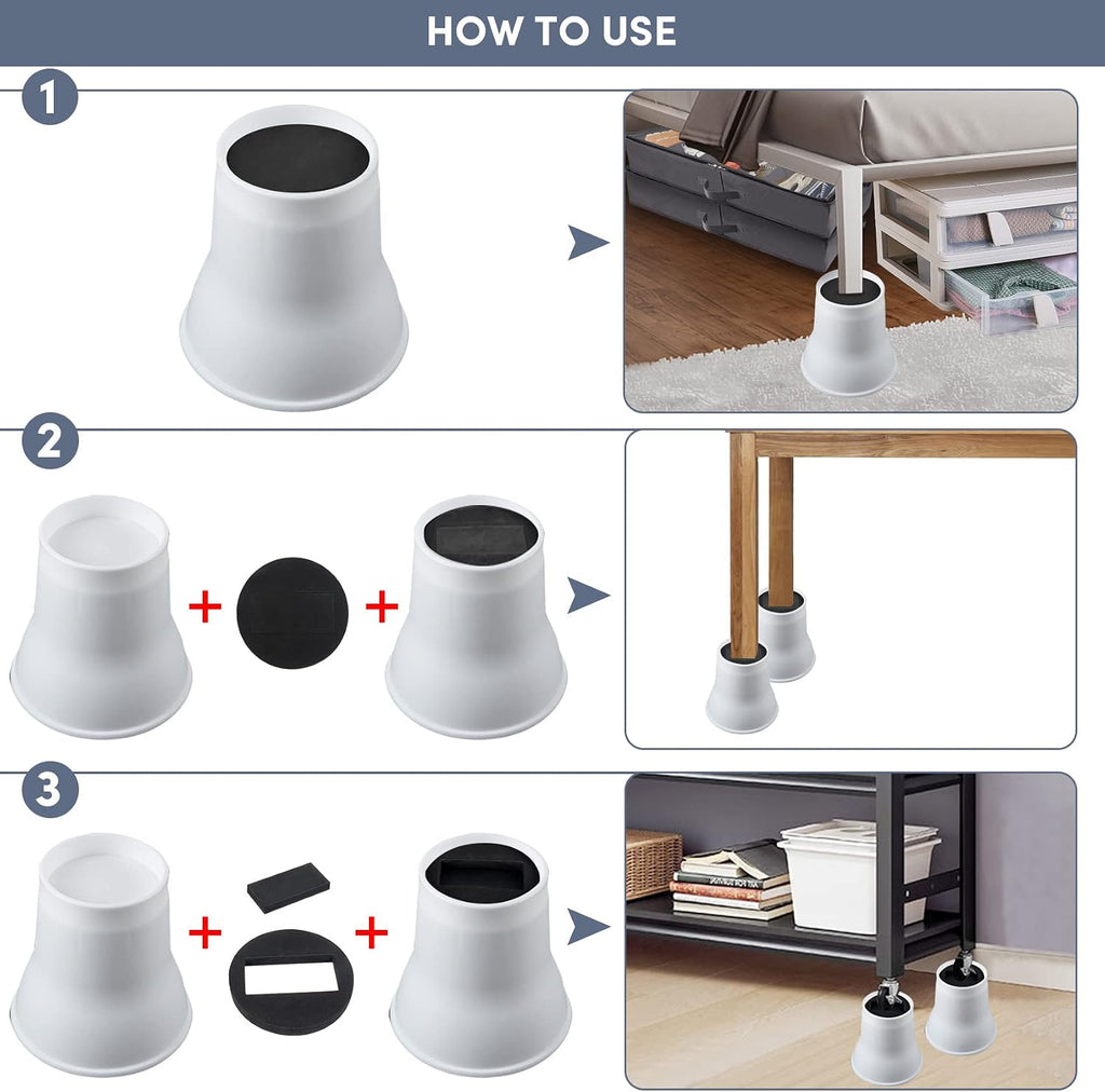 DEDU Bed Risers 6 Inch Heavy Duty 6 Pack, Furniture Risers with Caster Pads Supports Up to 6600 Lbs, Round Couch Risers for Sofas, Couch, Desk or Chair (White)